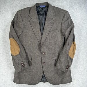 Pendleton Blazer Sport Coat Mens 44 Long Brown Wool Tweed Check Elbow Patch